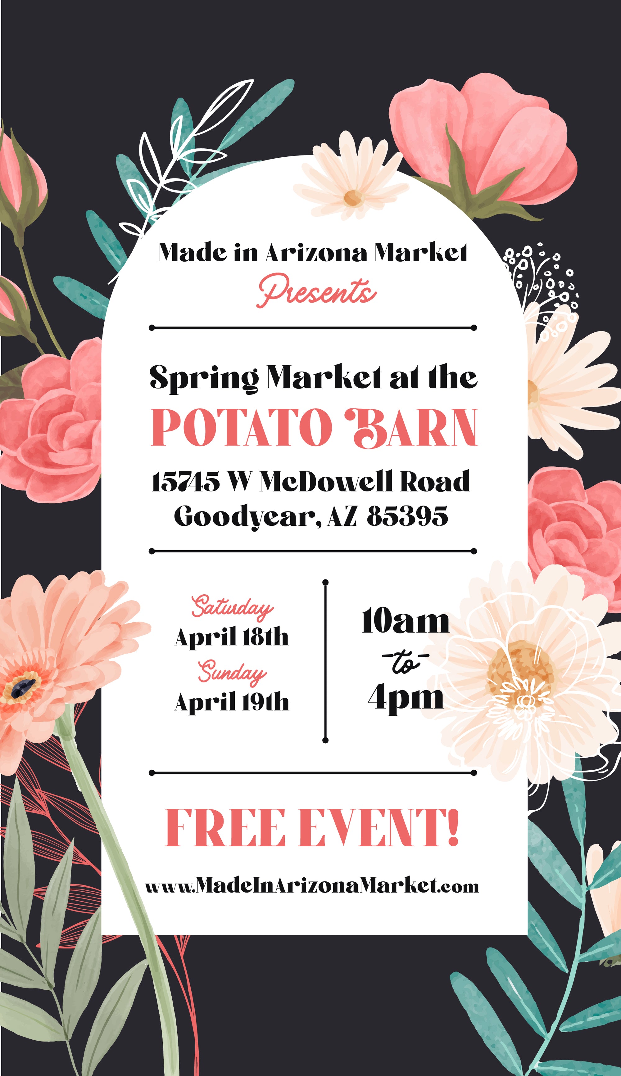 Be a Vendor at our Holiday Market Saturday April 18th & Sunday April 19th 10-4pm 2025 at Potato Barn in Goodyear (Copy)